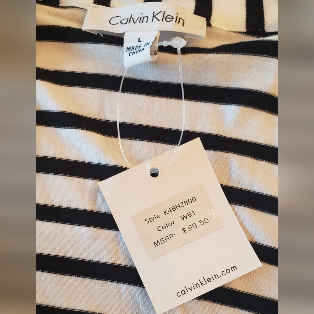 Calvin Klein waterfall front blazer, blk/wht stripe, size L - NEW - Picture 4 of 6